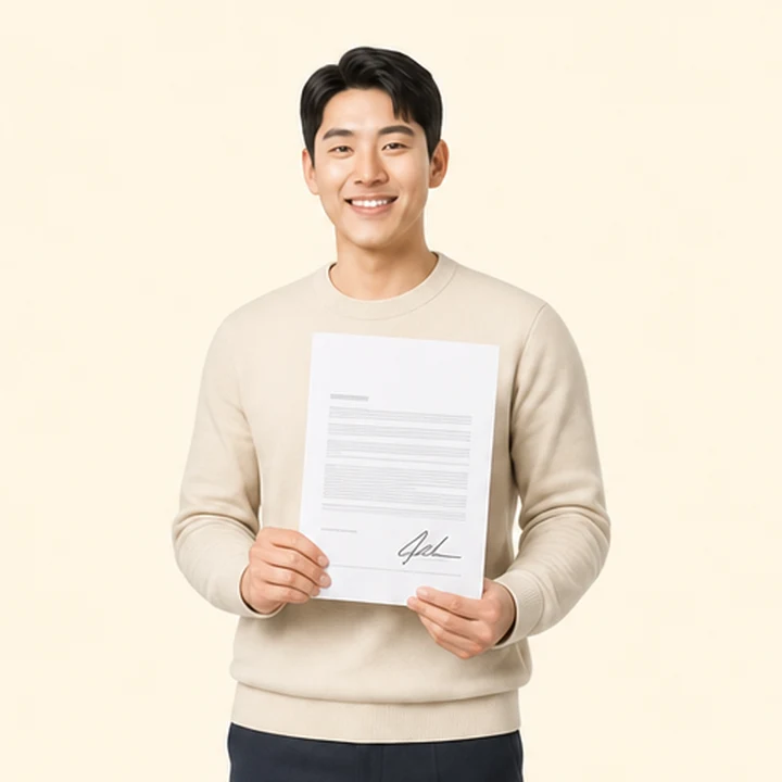 신용불량 K8 장기렌트카 서면 견적서를 들고 있는 고객